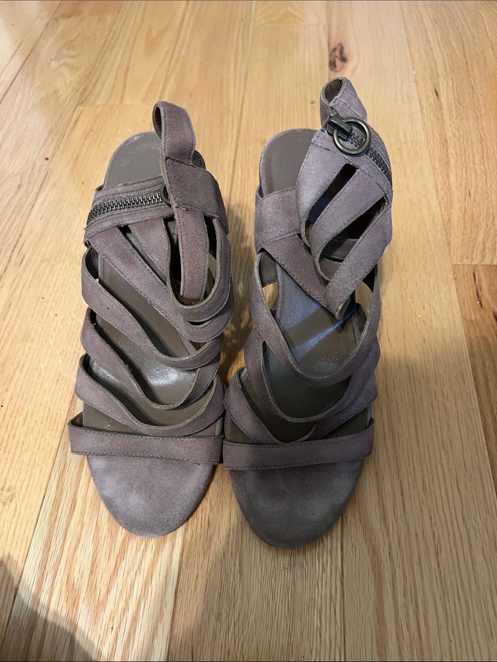 Ash Taupe Suede Strappy Heeled Sandals